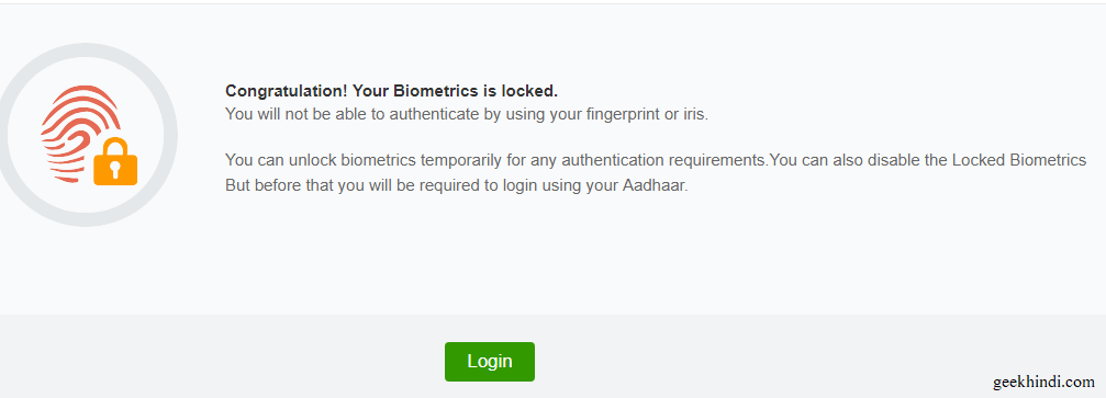 Aadhaar card biometric lock unlock