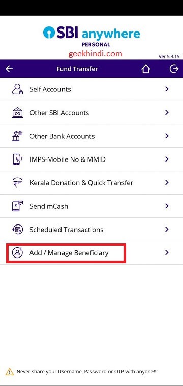 how to add beneficiary in sbi anywhere app
