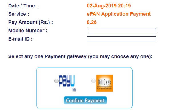 select gateway to pay and download pan card