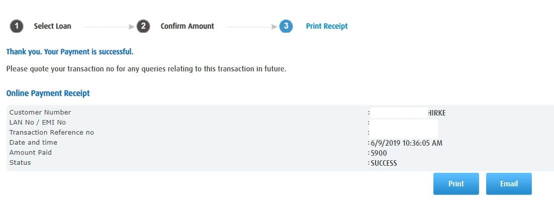 bajaj finance online payment receipt