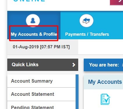 click on my accounts and profile option