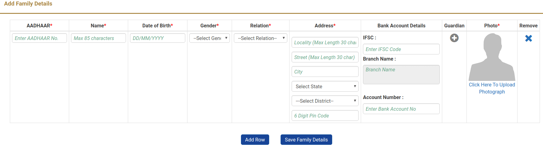 enter family details