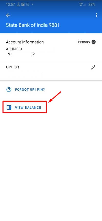 click on view balance to check balance