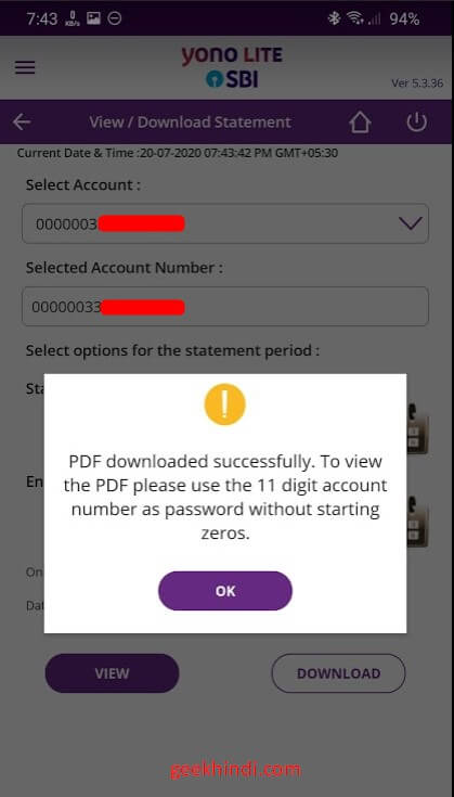 enter password as account number