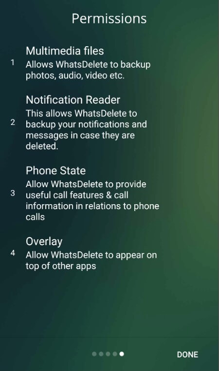 allow all permissions in whatsdeleted app