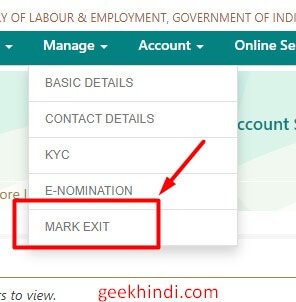click on mark exit option under manage menu
