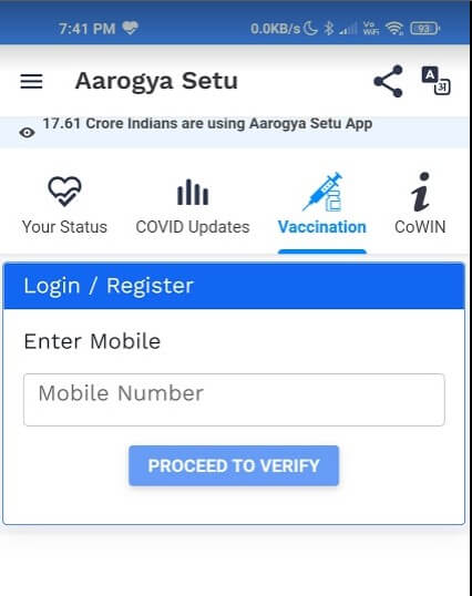 enter mobile number in aarogya setu app
