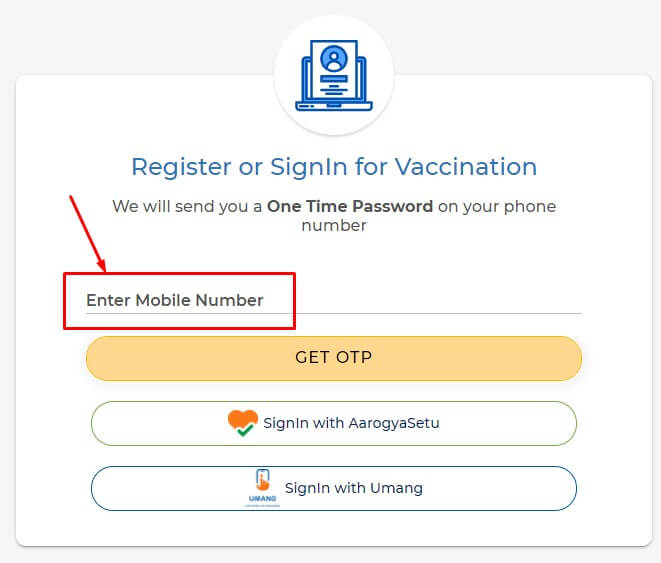 enter mobile number to login to cowin